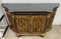 Stone Top Ornate Cabinet w/ Nailhead Accents