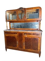 FRENCH INLAID MARBLE TOP BUFFET WITH CURIO TOP