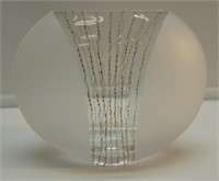 MADE IN POLAND OVAL GLASS FROSTED VASE. 9"H BY