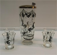 (5) PC CIRCUS COCKTAIL SHAKER & GLASSES. VERY
