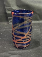 2006 Cobalt & Orange Art Glass Vase Signed B. Shaw
