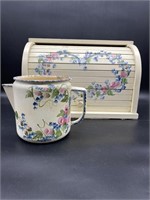 Painted Country Floral: Bread Box & Metal Pitcher