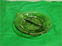 Green Indiana Glass 2 Way Divided Dish