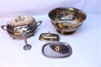 Silverplate Lidded Bowl, DIsh, Vase Lot