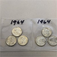 SILVER Roosevelt Dime Lot x 6 1964