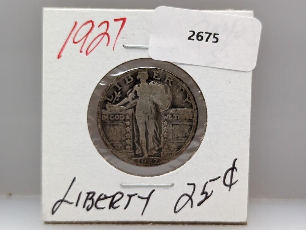 1927 90% Silver Liberty Quarter