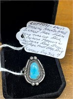 STERLING NAVAJO 2CT BLUE TURQUOISE SOLITAIRE RING