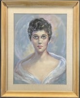 1950s Pastel Drawing Woman's Portrait Art
