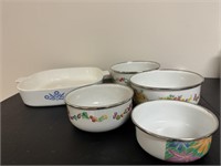 Corning ware, metal mixing bowls