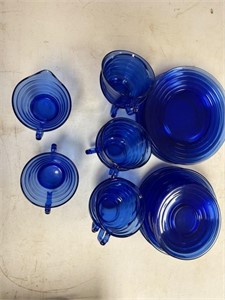 Blue plates, cups, cream & sugar