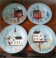 Set of 4 birdhouse stoneware plates
