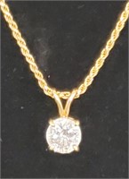 (II) 14K Gold White Sapphire Solitaire Necklace