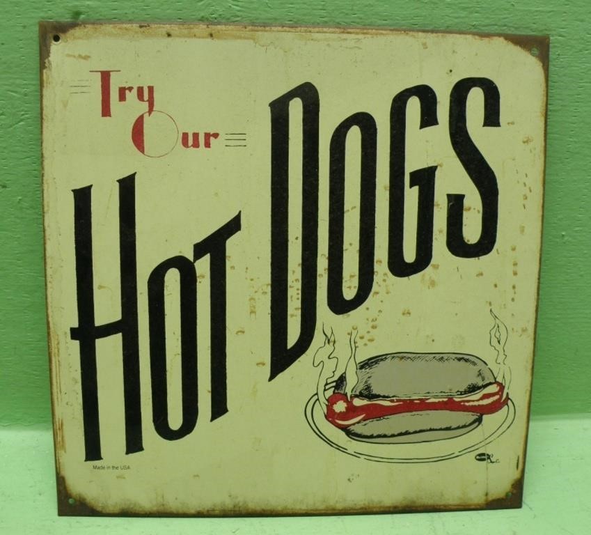 16.5 X 11.5 Try Our Hot Dogs Metal Sign