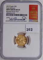 2019 $5 Eagle Gold NGC MS 69, Mint Error