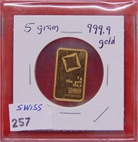5 Gram Valcambi Switzerland Gold .9999