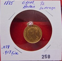 1885 Great Britain 1/2 Sovereign Pendant .917