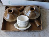 2 STONEWARE EGG POACHERS & MORE