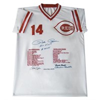 "Pete Rose Stats Jersey" Autographed Baseball Jers
