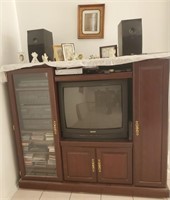 703 - VINTAGE ENTERTAINMENT CENTER, SPEAKERS,