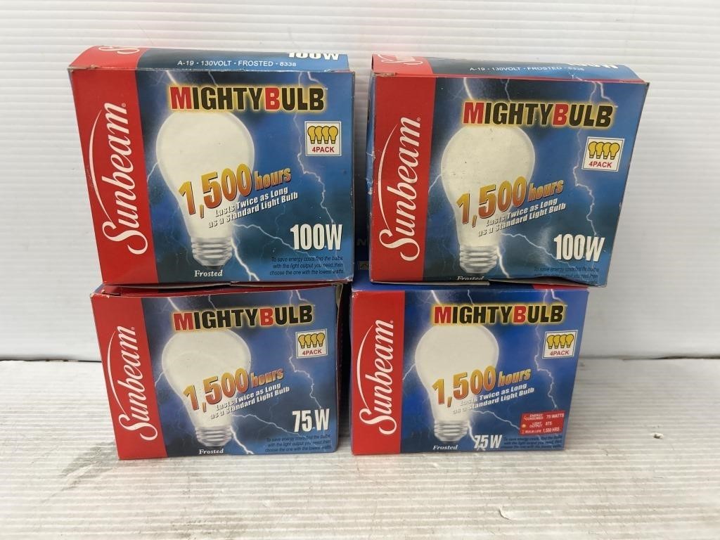 Sunbeam mighty bulb 75w and 100w bulbs 4 in each