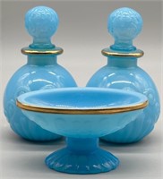 2- Avon Bristol Blue Opalescent Glass Perfume