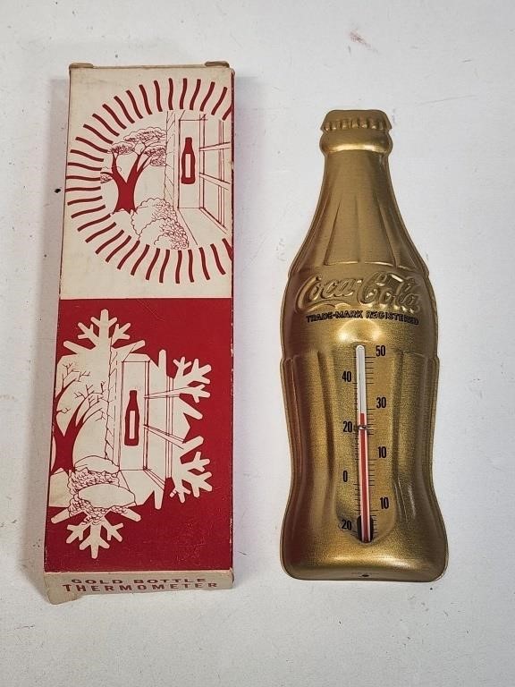 Rare NOS Coca-Cola Gold Bottle Thermometer