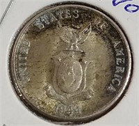 1944 US-Phillipines 90% Silver 20 Centavos