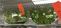 2PC VTG GREEN GLASS BOWLS W GOLD PTD IVY