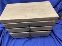 4 Drawer Wooden Tool box.  19” long, 10” deep,