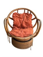 Vintage bamboo rattan swivel lounge chair