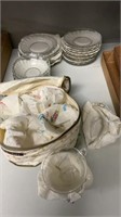 10 Fostoria Cups and 28 saucers and bowls