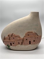 Lighted Southwest Village Scene Pottery Vase