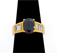 18K Yellow Gold Sapphire Diamond Ring