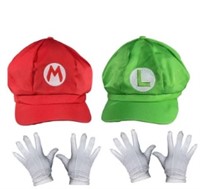 2 Pcs Super Brother Mario and Luigi Costume Hats+2