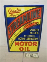Metal Charles New Streamline Motor Oil Sign -