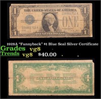 1928A $1 Blue Seal Silver Certificate Grades vg, v