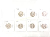 Group of 7 Early Silver Washington Quarters