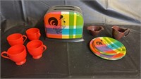 Vintage Tin Toasters With Plates & Cups