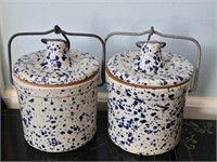 Pair of Speckled Ceramic Jars With Lids