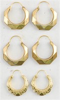3 Pairs of Vintage Gold Toned Hoop Earrings