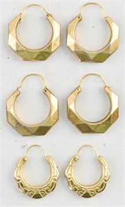 3 Pairs of Vintage Gold Toned Hoop Earrings
