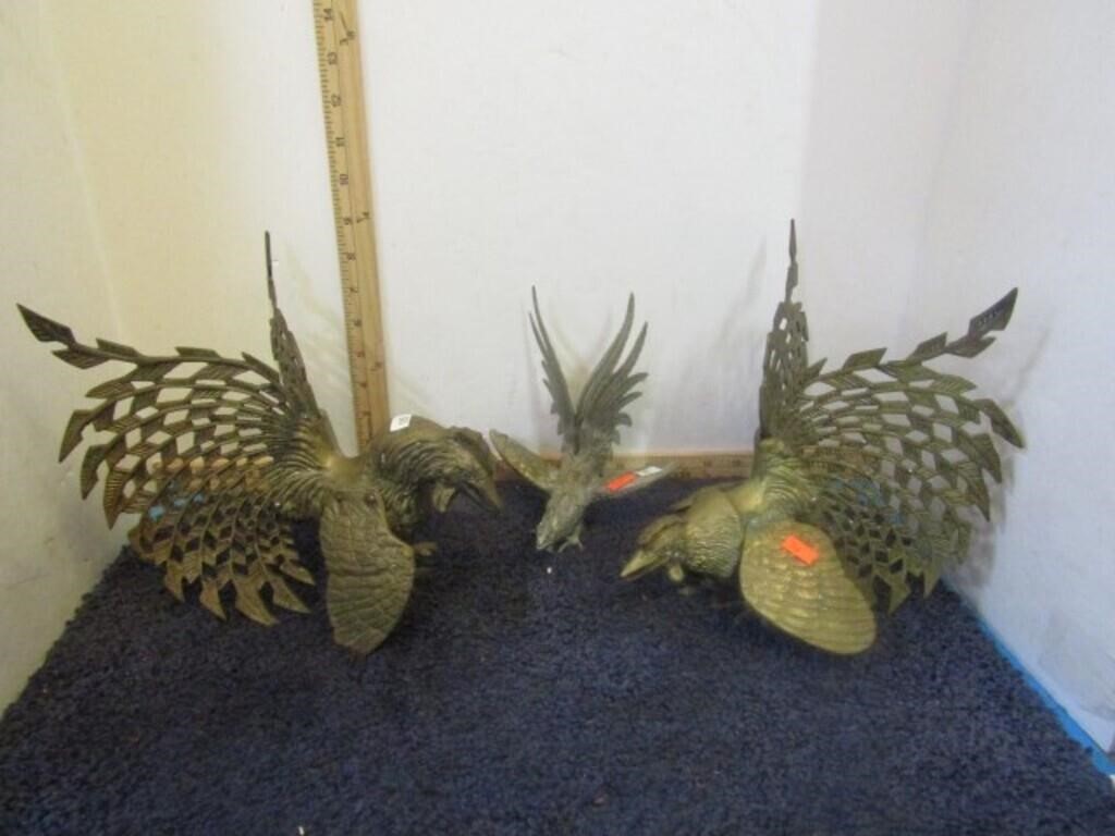 3-- BRASS ROOSTER STATUES