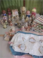 Angel figurines & vintage linens