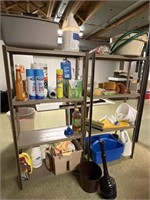 Metal Shelves with Cleaning Products