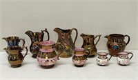 10 Copper Luster Pitchers and Creamers