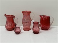 5 Cranberry Glass Pitchers