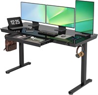 Glass Standing Desk  55Inch  USB Ports  Black