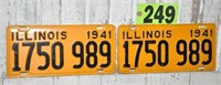 Nice original matched pair of Illinois 1941 plates