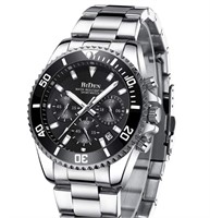 Mens Watches Chronograph Black Stainless Steel