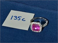 .925 SILVER PINK SAPPHIRE CUSHION CUT